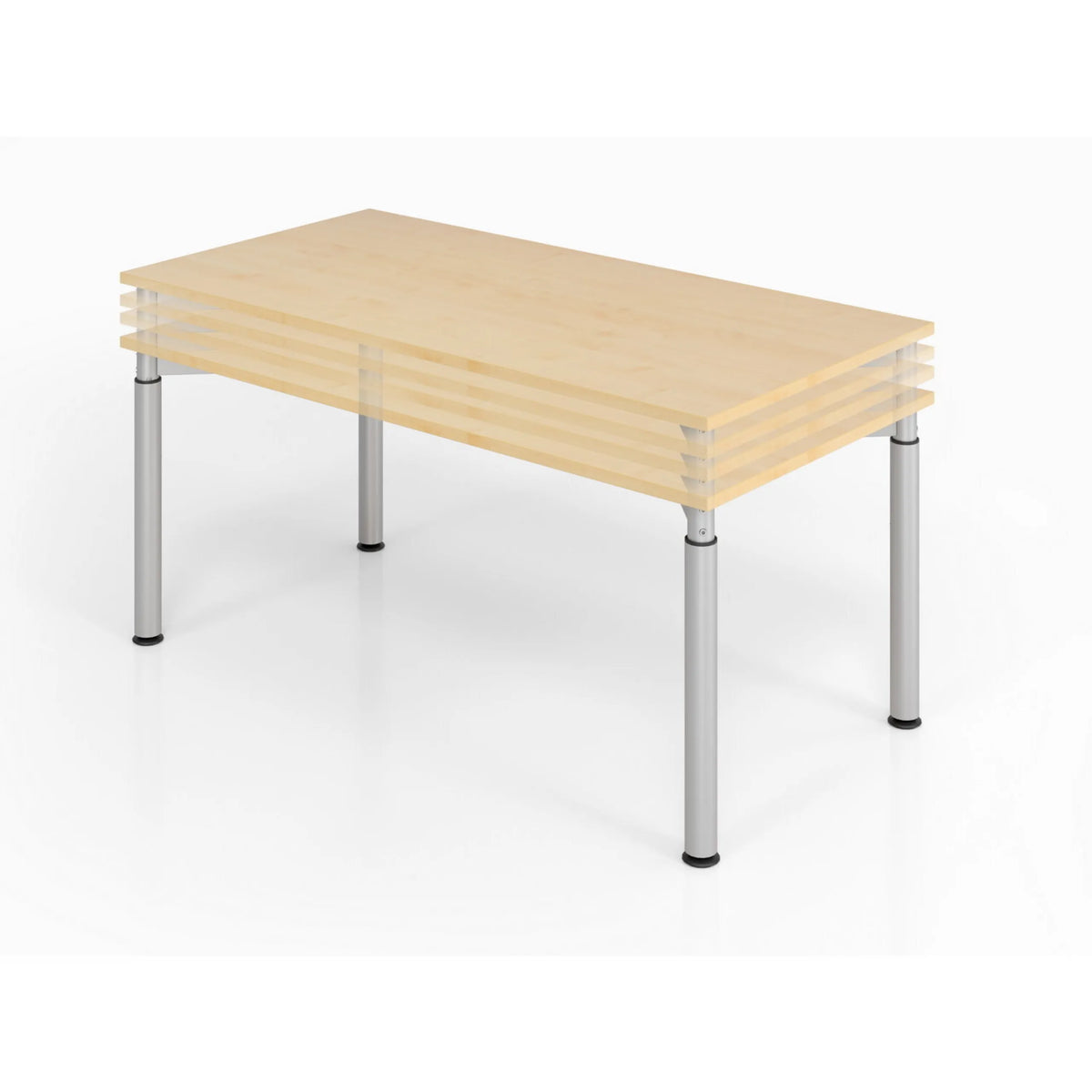 Höhenverstellbarer Schreibtisch YAMA 12 S in Naturholzoptik mit silbernen Beinen von hjh OFFICE PRO