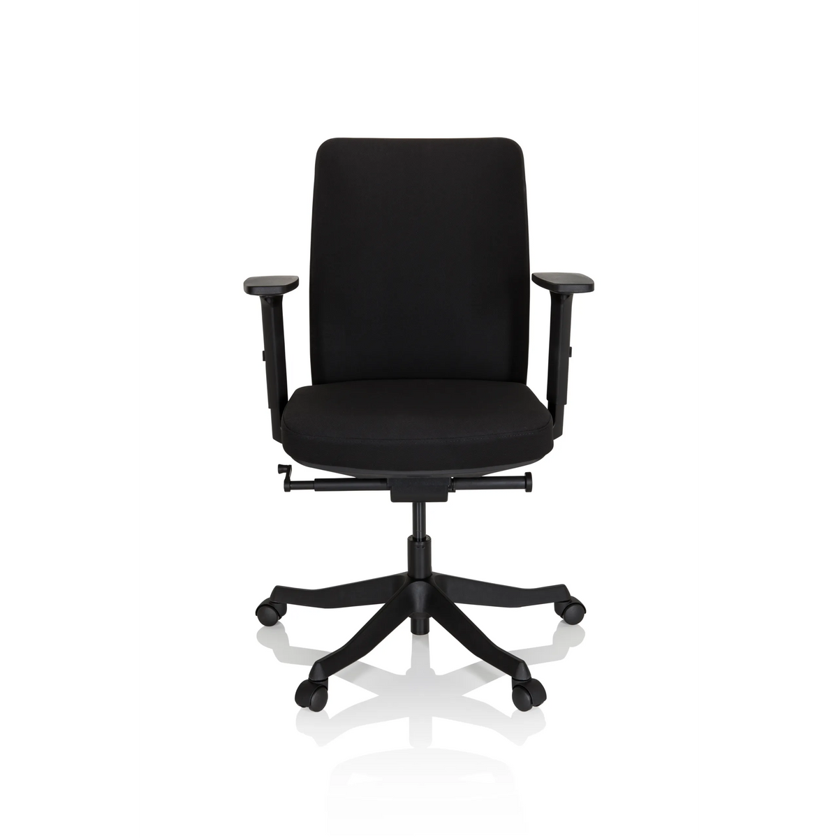 Schwarzer Profi-Bürostuhl SENATOR mit Armlehnen und einem Fußkreuz mit fünf Rollen von hjh OFFICE – 360-Grad-Ansicht (Frontansicht 0°)