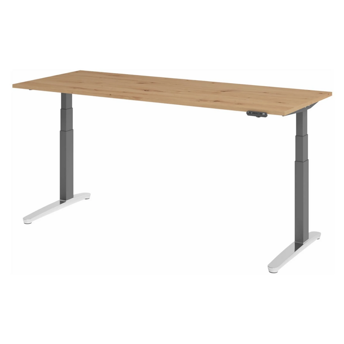 Elektrisch höhenverstellbarer Schreibtisch XBHM 20 GC in Asteiche mit silbernen Standfüßen von hjh OFFICE PRO