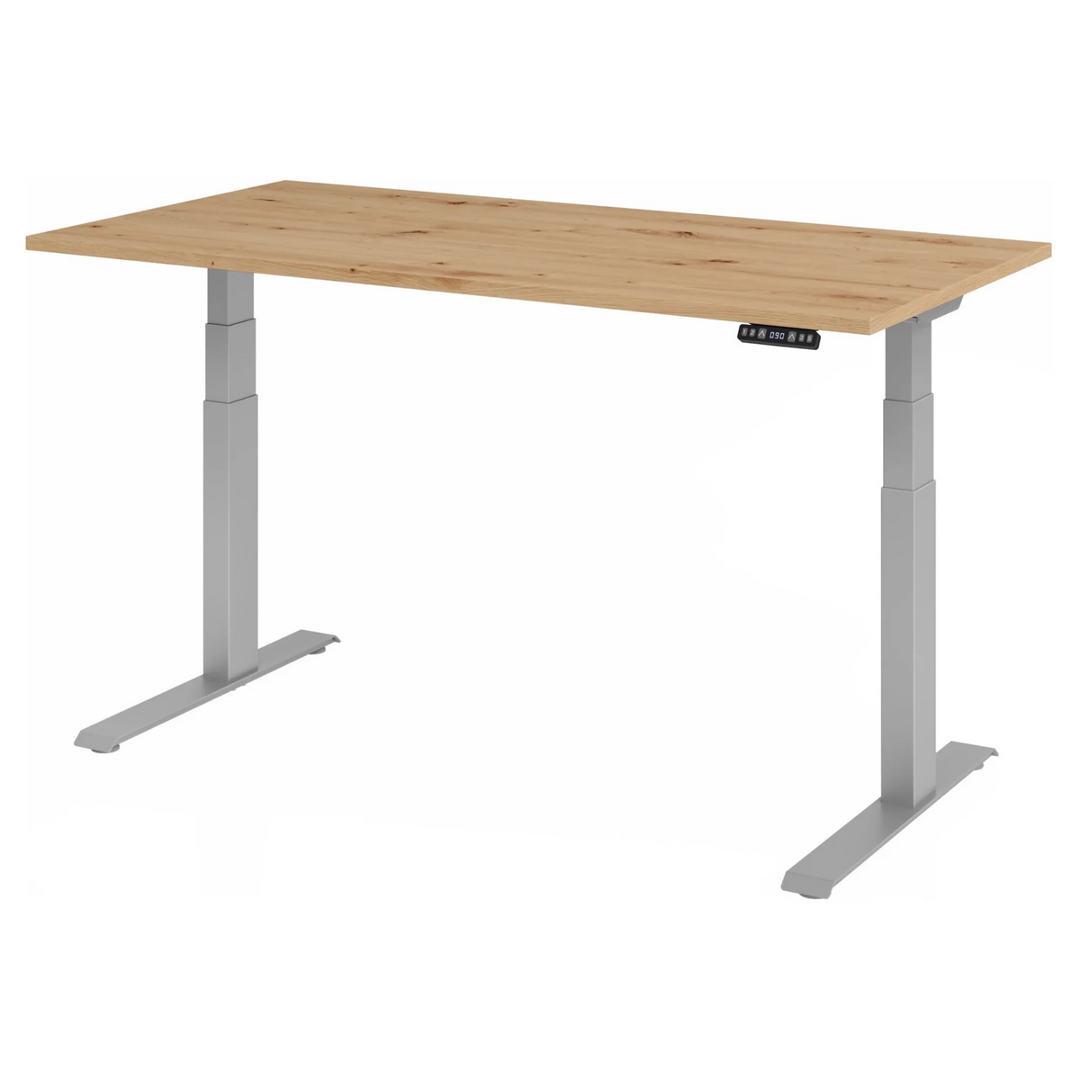 Elektrisch höhenverstellbarer Schreibtisch XDKB 16 S in Asteiche mit silbernem Gestell von hjh OFFICE PRO