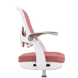 Seitenansicht des Kinderdrehstuhls Kiddy Smart Step in Rosa mit weißem Rahmen und grauer Armlehne von hjh OFFICE
