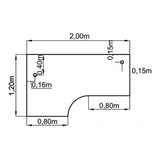 Technische Zeichnung des Schreibtischs REGO 82 S mit 2,00 × 1,20 m von hjh OFFICE PRO