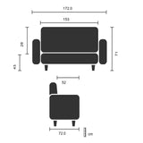 Technische Zeichnung des Loungesofas BARBADOS mit einer Breite von 172 cm und einer Tiefe von 72 cm von hjh OFFICE