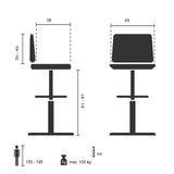 Technische Zeichnung des Counterstuhls TOP WORK 24 I mit einer maximalen Belastbarkeit von 100 kg von hjh OFFICE