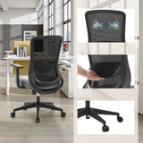 Schwarz-grauer Homeoffice Bürostuhl Sedito mit Netzrücken, Lordosenstütze und Rollen von hjh OFFICE