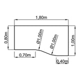 Technische Zeichnung des Schreibtischs UNDA 18 W mit 1,80 × 1,00 m von hjh OFFICE PRO