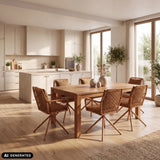 Braune Polsterstühle Tavaro Korvik an einem Holztisch in einem hellen Essbereich von hjh LIVING (KI-generiertes Bild)