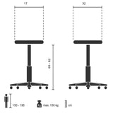 Technische Zeichnung der Stehhilfe TOP WORK 33 mit einer Höhe von 65 bis 82 cm von hjh OFFICE