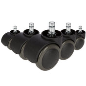 Fünf schwarze Stuhlrollen 5x ROLO 11mm/50mm für Hartböden mit silberfarbenen Bolzen von hjh OFFICE