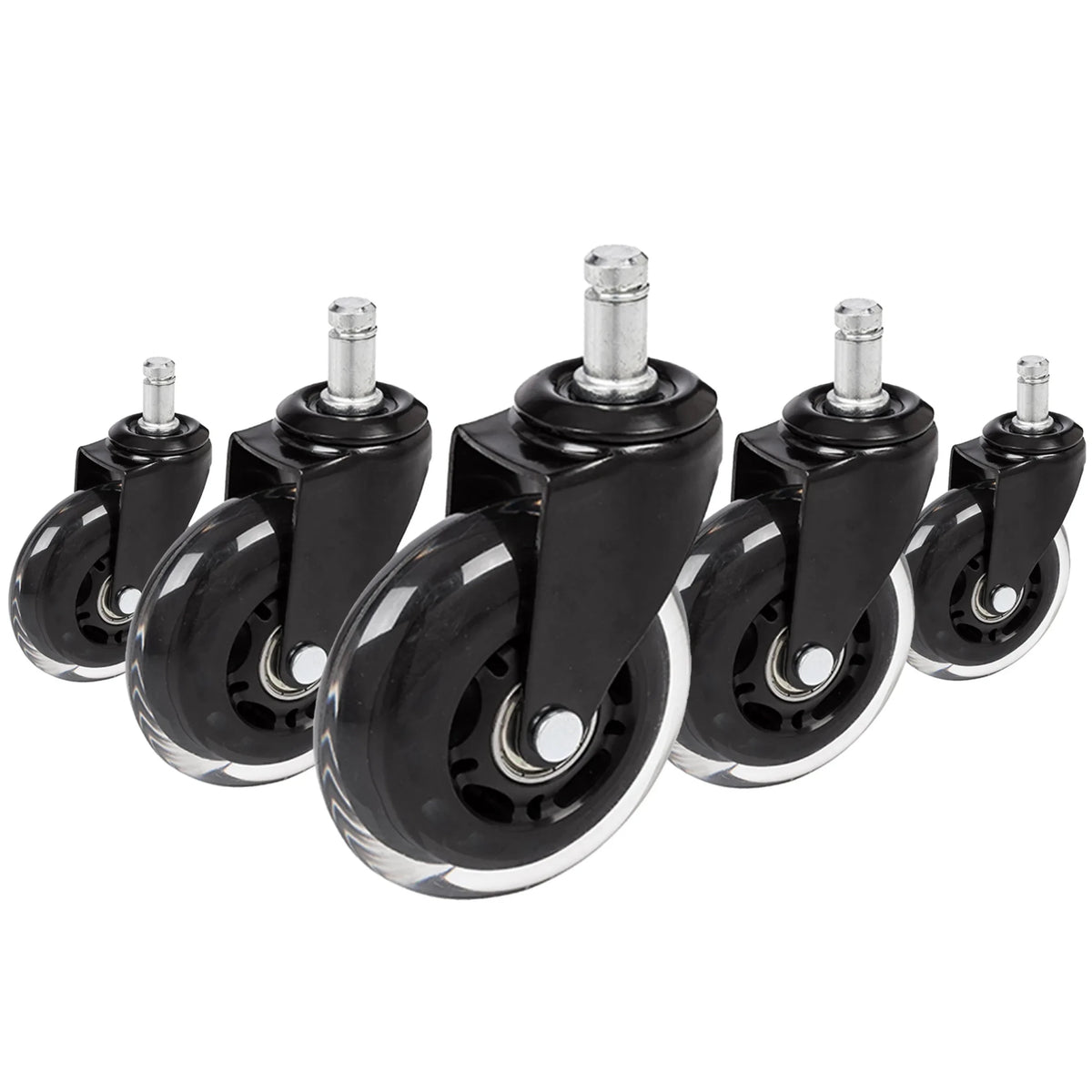 Fünf Stuhlrollen 5x ROLO SKATE ST 11mm/75mm in Schwarz und Transparent für Hartböden von hjh OFFICE