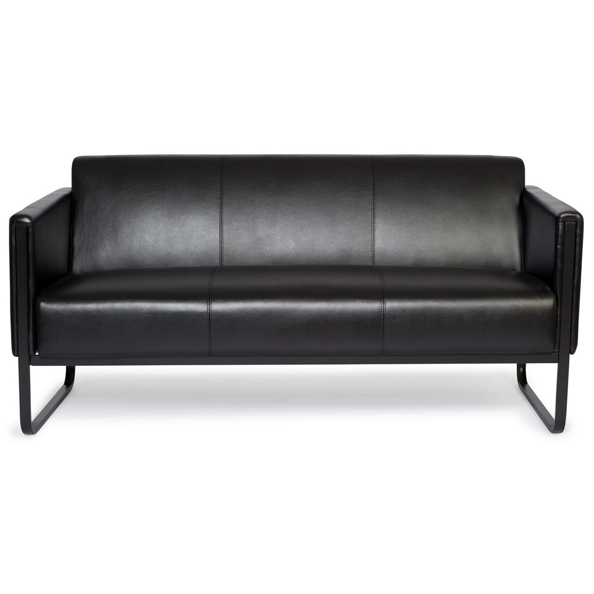 Schwarzes Loungesofa BALI BLACK als Drei-Sitzer mit Armlehnen und Metallgestell von hjh OFFICE – 360-Grad-Ansicht (Frontansicht 0°)