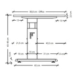 Maßzeichnung des höhenverstellbaren Schreibtisches MEGA 16 S mit einer Tischplattenbreite von 80,0 cm von hjh OFFICE PRO