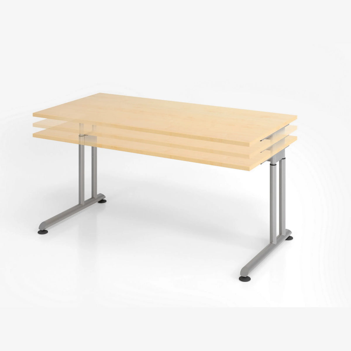 Höhenverstellbarer Schreibtisch ZENO 8 S mit heller Holzplatte und silbernen Beinen von hjh OFFICE PRO