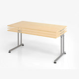 Höhenverstellbarer Schreibtisch ZENO 8 S mit heller Holzplatte und silbernen Beinen von hjh OFFICE PRO