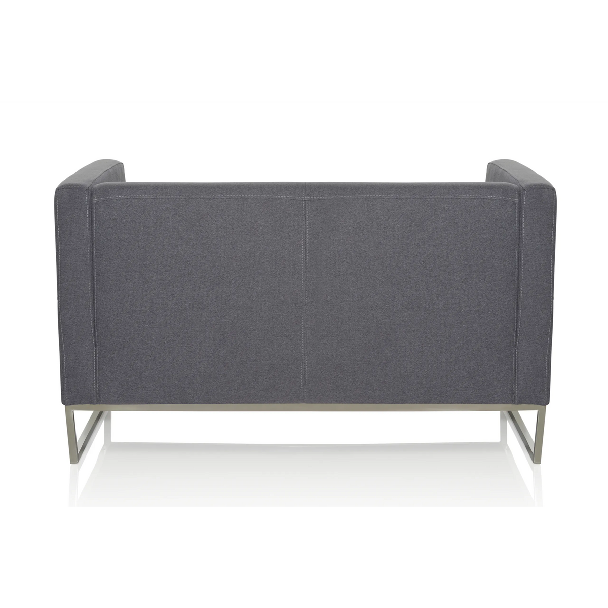 Dunkelgraues Loungesofa BARBADOS als Zwei-Sitzer mit Metallgestell von hjh OFFICE – 360-Grad-Ansicht (schräge Rückenansicht 240°)