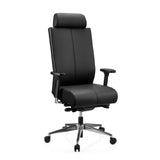 Schwarzer Profi-Bürostuhl PRO-TEC XXL aus Leder mit Kopfstütze und Fußkreuz mit fünf Rollen von hjh OFFICE – 360-Grad-Ansicht (schräge Frontansicht 30°)