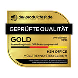 Schwarzer Mülleimer Clean 9 mit drei Fächern, Edelstahldeckel und Griffen von hjh OFFICE