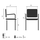 Technische Zeichnung des Besucherstuhls AMBASSADO V mit einer Sitzhöhe von 43 cm von hjh OFFICE