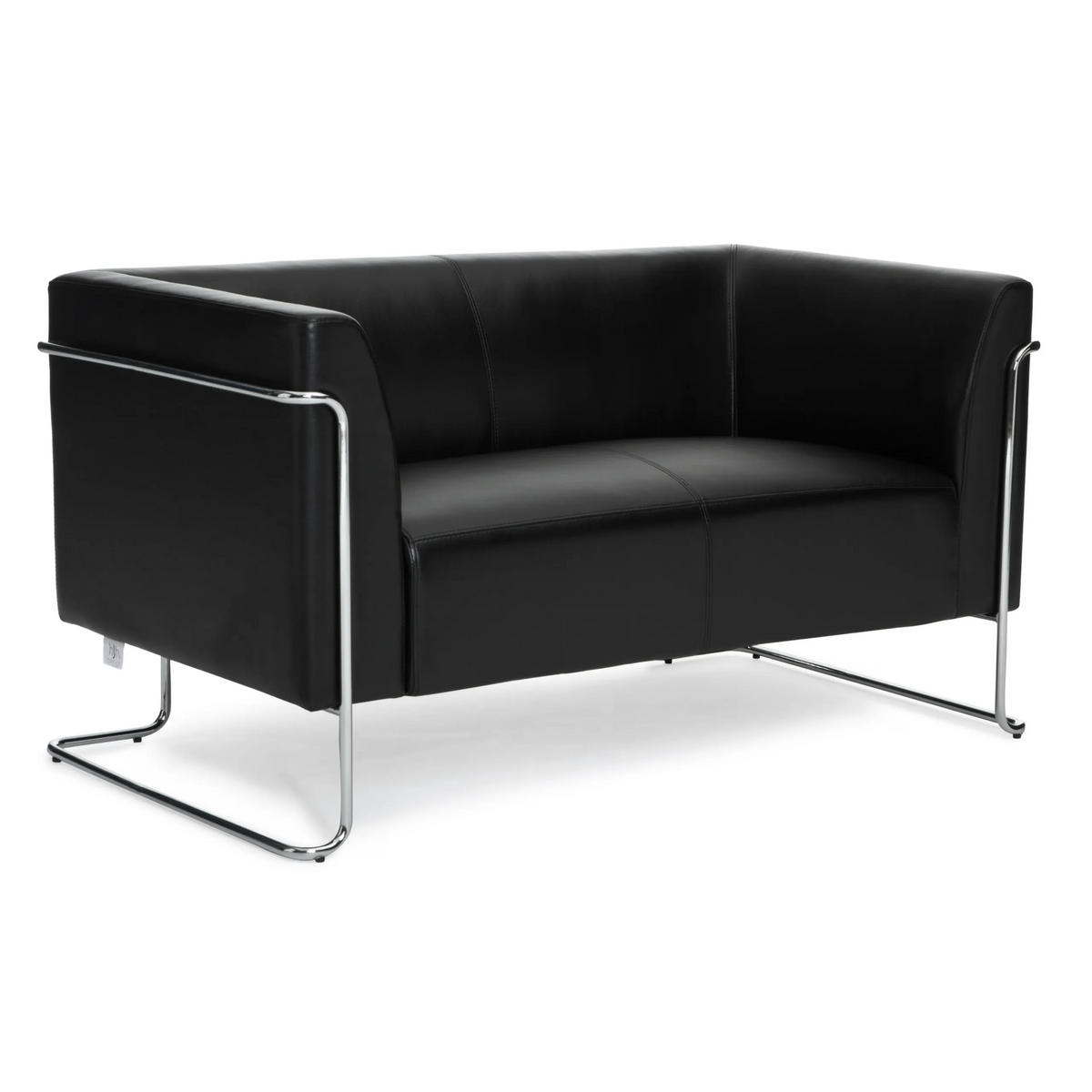 Schwarzes Loungesofa CURACAO als Zweisitzer mit verchromtem Gestell von hjh OFFICE – 360-Grad-Ansicht (Rückenansicht 180°)