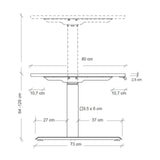 Maßzeichnung des elektrisch höhenverstellbaren Schreibtischs XDKB 12 G mit einer Höhe von 64–129 cm von hjh OFFICE PRO