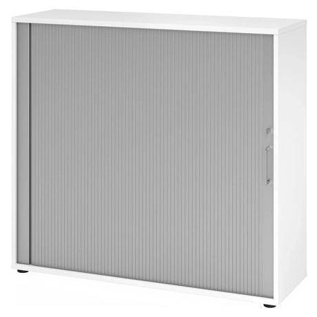 Weißer Rollladenschrank BETA R 1733S mit grauem Rollladen und Metallgriff von hjh OFFICE PRO