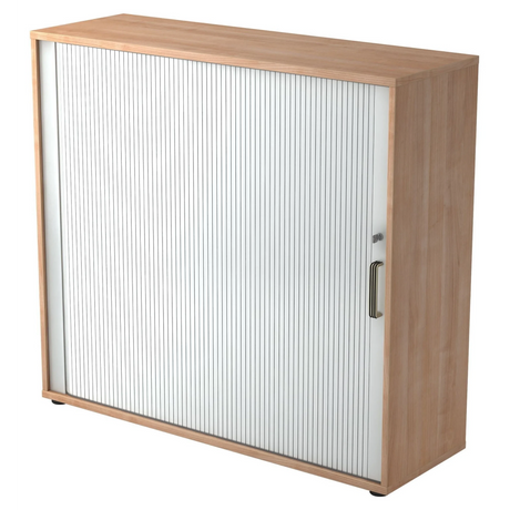 Rollladenschrank BETA R 1733S in Nussbaum-Optik mit weißem Kunststoff-Rollladen von hjh OFFICE PRO