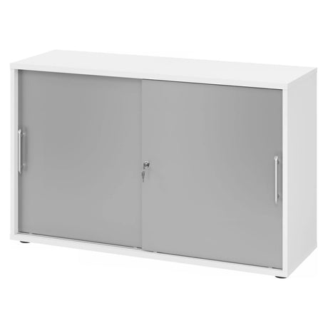 Weißer Schiebetürenschrank BETA S 1752S mit silberfarbenen Relinggriffen und Schloss von hjh OFFICE PRO