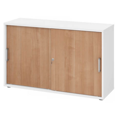 Schiebetürenschrank BETA S 1752S in Weiß und Nussbaum mit Chromgriffen von hjh OFFICE PRO