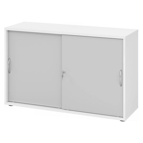 Weißer Schiebetürenschrank BETA S 1752S mit grauen Fronten, Bogengriffen und Schloss von hjh OFFICE PRO
