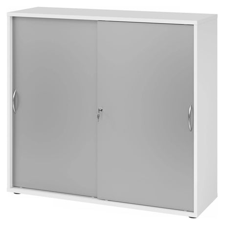 Schiebetürenschrank BETA S 1753S in Weiß mit silberfarbenen Bogengriffen und Schloss von hjh OFFICE PRO