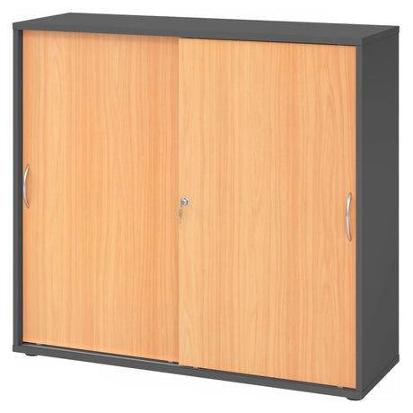 Schiebetürenschrank BETA S 1753S in Graphit und Buche mit Metall-Bogengriffen von hjh OFFICE PRO