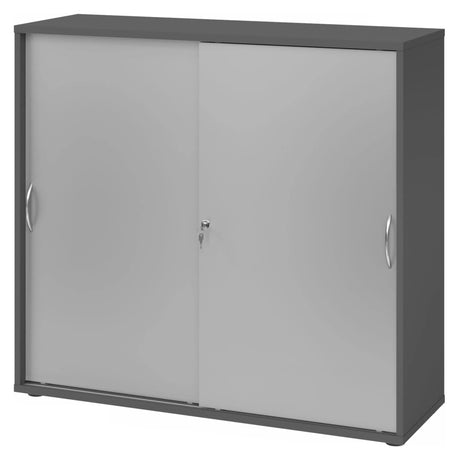 Schiebetürenschrank BETA S 1753S in Graphit und Silber mit Bogengriffen von hjh OFFICE PRO