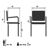 Technische Zeichnung des Schalenstuhls OSLO W mit einer maximalen Belastbarkeit von 150 kg von hjh LIVING
