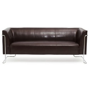 Braunes Loungesofa CURACAO als Drei-Sitzer mit Lederbezug und verchromtem Gestell von hjh OFFICE