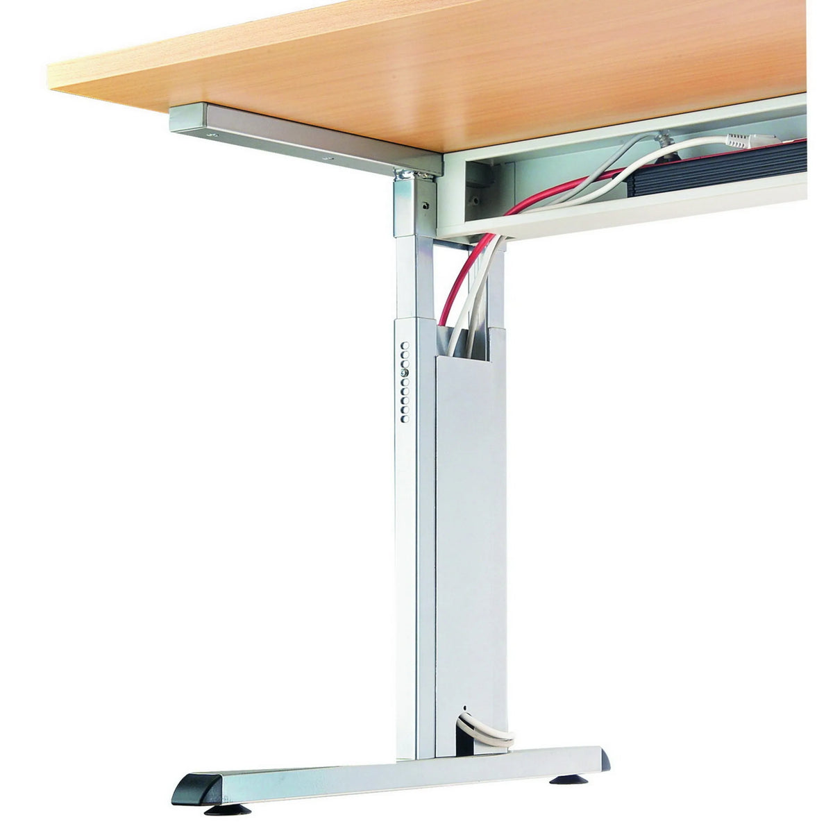 Kabelmanagement und Teleskopbein des höhenverstellbaren Schreibtischs MEGA 12 S in Silber von hjh OFFICE PRO