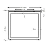 Maßzeichnung des höhenverstellbaren Schreibtisches REGO 8 S mit Breite 80/100 cm und Höhe 65-85 cm von hjh OFFICE PRO