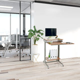 Stehschreibtisch WORKSTATION in Buche und Grau mit zwei Ablageflächen und Rollen von hjh OFFICE