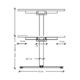 Maßzeichnung des elektrisch höhenverstellbaren Schreibtischs XDSM 19 S mit einer Höhe von 63,5–128,5 cm von hjh OFFICE PRO