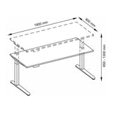 Technische Zeichnung des Schreibtischs XBHM 19 WW mit 180 x 80 cm von hjh OFFICE PRO
