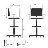 Technische Zeichnung des Counterstuhls VENDO WORK mit einer Sitzhöhe von 54 bis 72 cm von hjh OFFICE