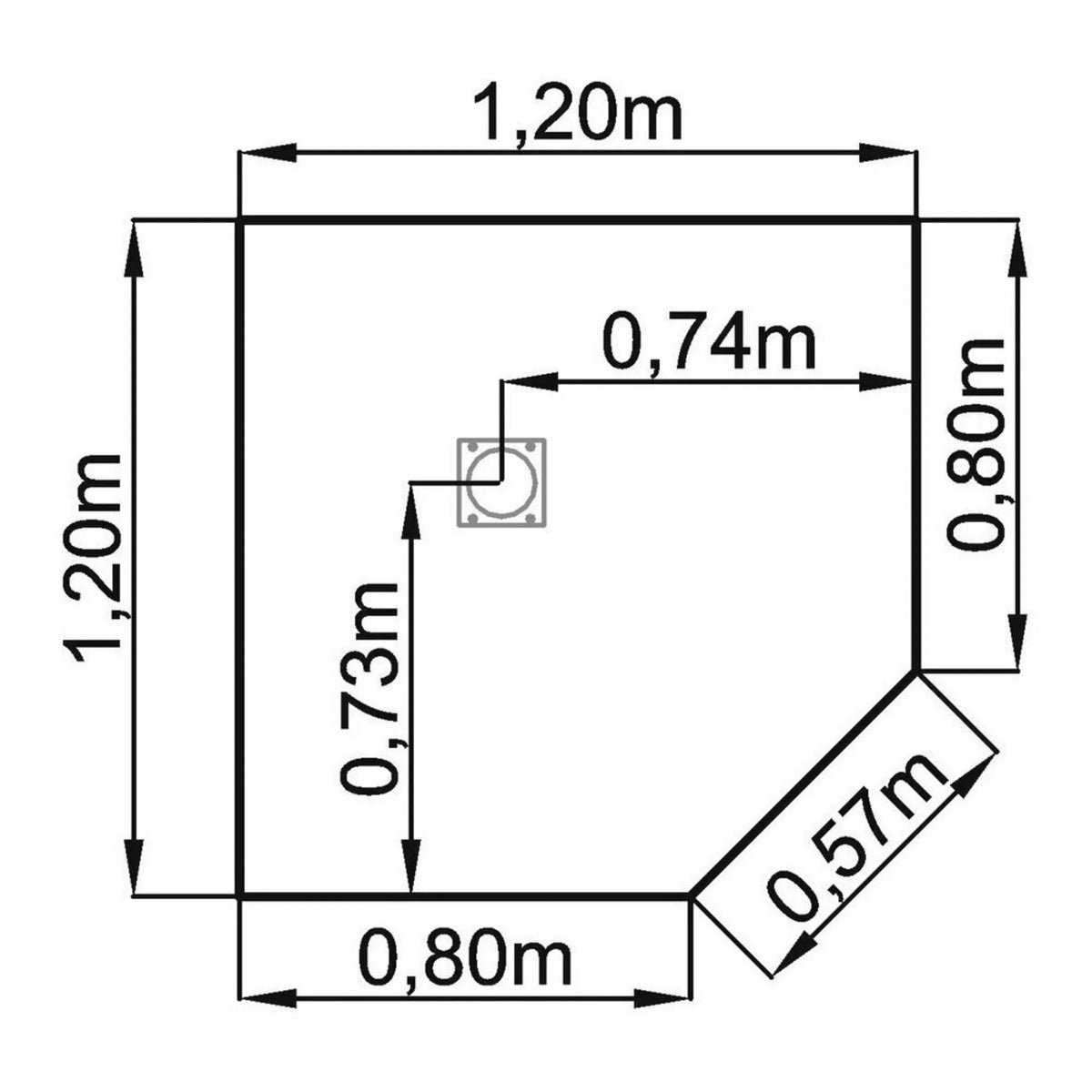 Technische Zeichnung der Trapezplatte LT12 G mit 1,20 × 1,20 m von hjh OFFICE PRO