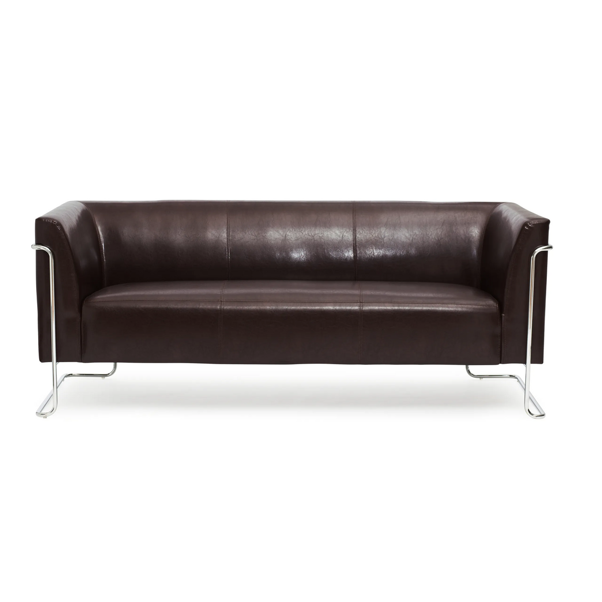 Braunes Loungesofa CURACAO als Drei-Sitzer mit verchromtem Gestell von hjh OFFICE – 360-Grad-Ansicht (Rückenansicht 180°)