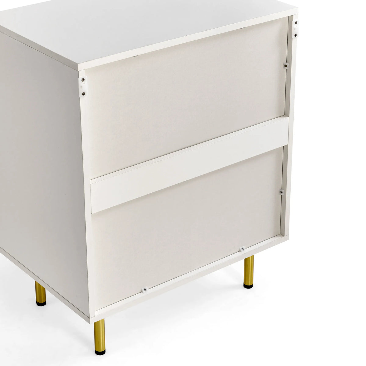 Rückseite der Kommode Hjelle K in Weiß mit goldfarbenen Füßen von hjh LIVING