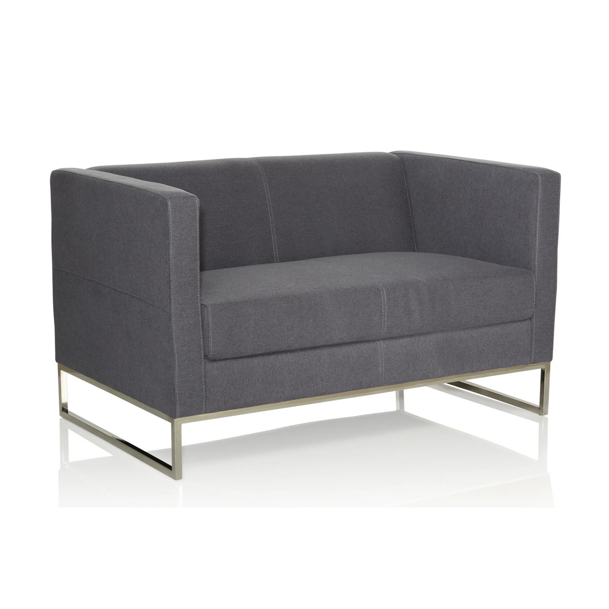 Dunkelgraues Loungesofa BARBADOS als Zwei-Sitzer mit Metallgestell von hjh OFFICE – 360-Grad-Ansicht (schräge Rückenansicht 120°)