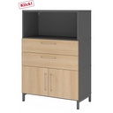 Aktenschrank FlexWall in Graphit und Eiche mit zwei Schubladen, Schranktüren und offenem Fach von hjh OFFICE PRO