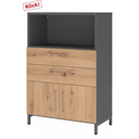 Sideboard FlexWall in Graphit und Asteiche mit zwei Schubladen, Schranktüren und offenem Fach von hjh OFFICE PRO