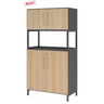 Aktenschrank FlexWall in Graphit und Eiche mit zwei Türen, offenem Fach und Sockelgestell von hjh OFFICE PRO