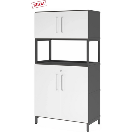 Aktenschrank FlexWall in Graphit und Weiß mit zwei Türen, offenem Fach und Sockelgestell von hjh OFFICE PRO