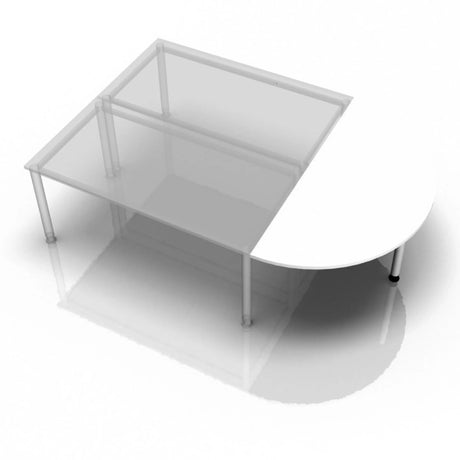 Weißer Ansatztisch JA60 / JA80 / JA160 mit halbkreisförmiger Tischplatte und Metallbeinen von hjh OFFICE PRO