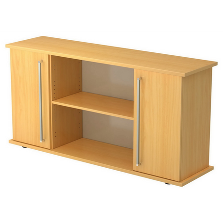 Sideboard KAPA SB in Buche-Optik mit zwei Türen, Chromgriffen und einem offenen Regal von hjh OFFICE PRO